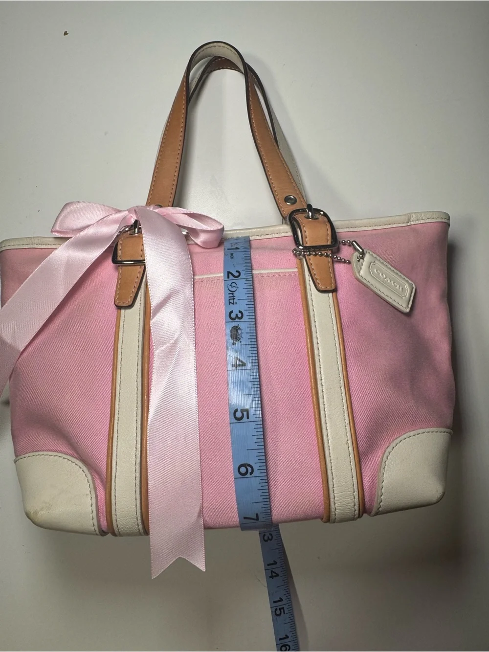 Vintage 2001 Coach Hampton Mini Market Tote - Pink Canvas & Leather Trim